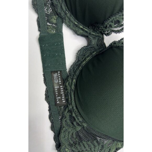 Natori Feathers Plunge Bra DK Forest Lace Mesh Underwire T-Shirt 730023 NWT - Picture 6 of 6